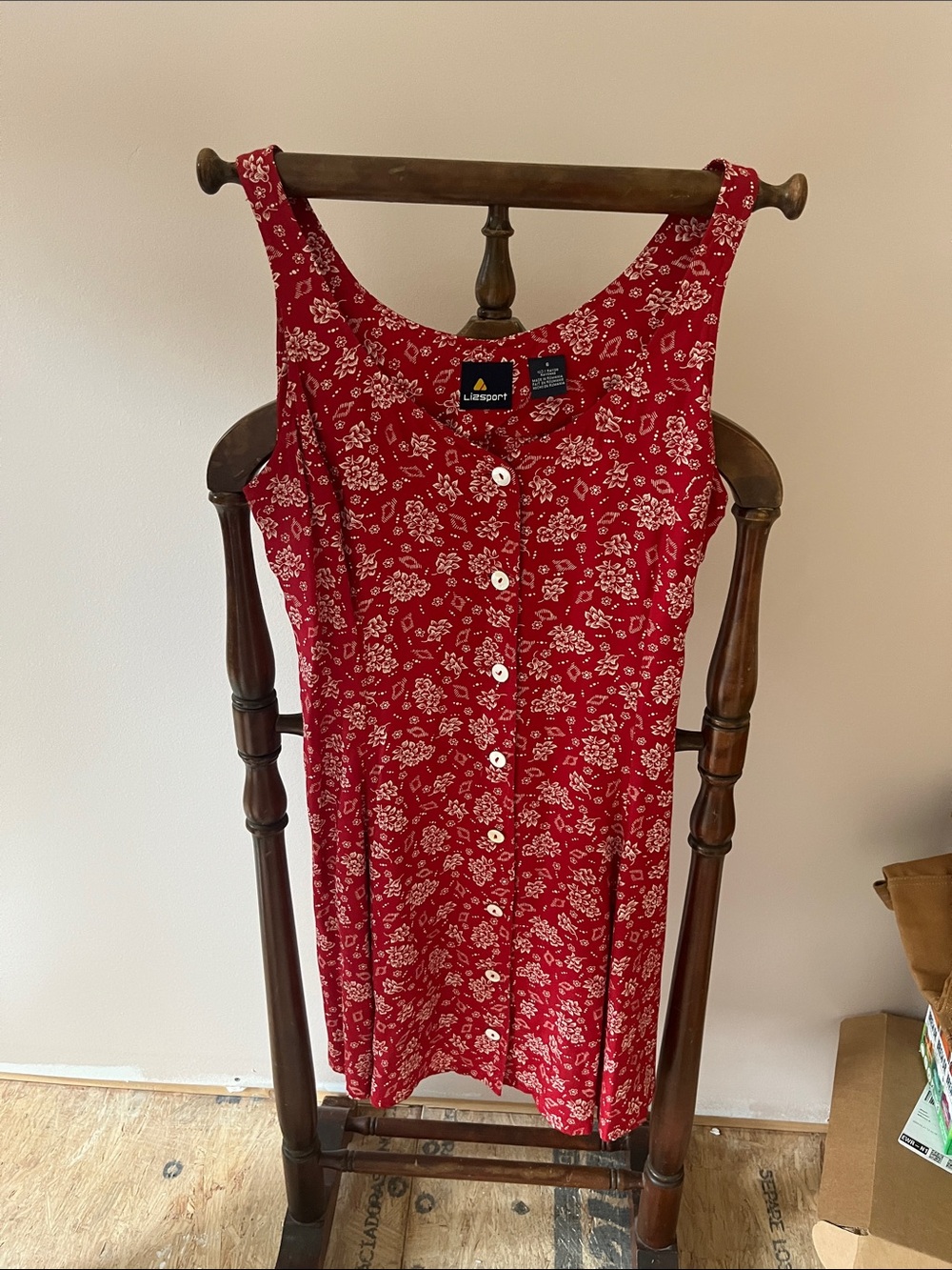 Vintage Red Floral Button-Front Mini Dress